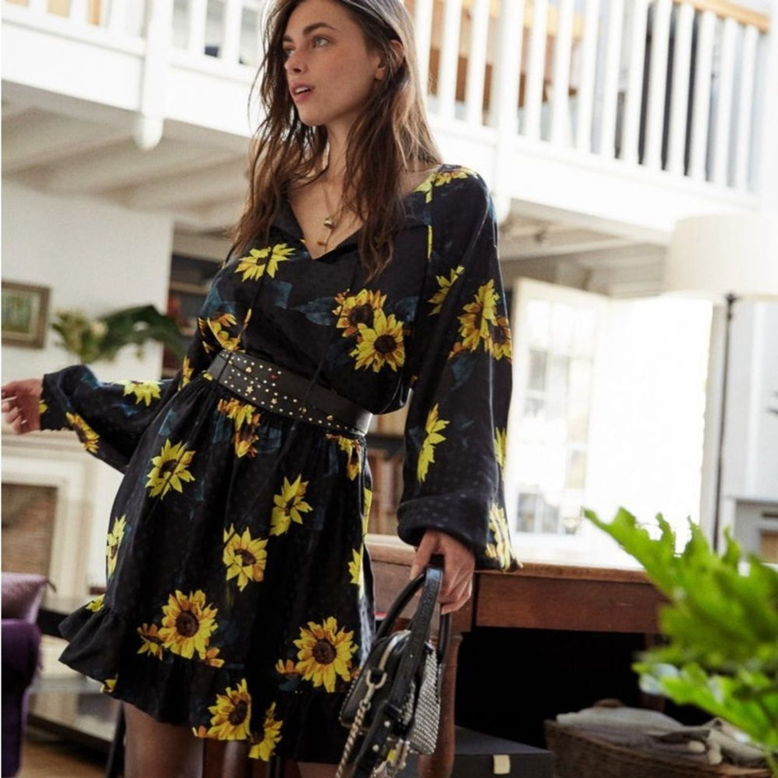 The Kooples Silk Blend Dark Sunflower Dress – Size 3 / Large