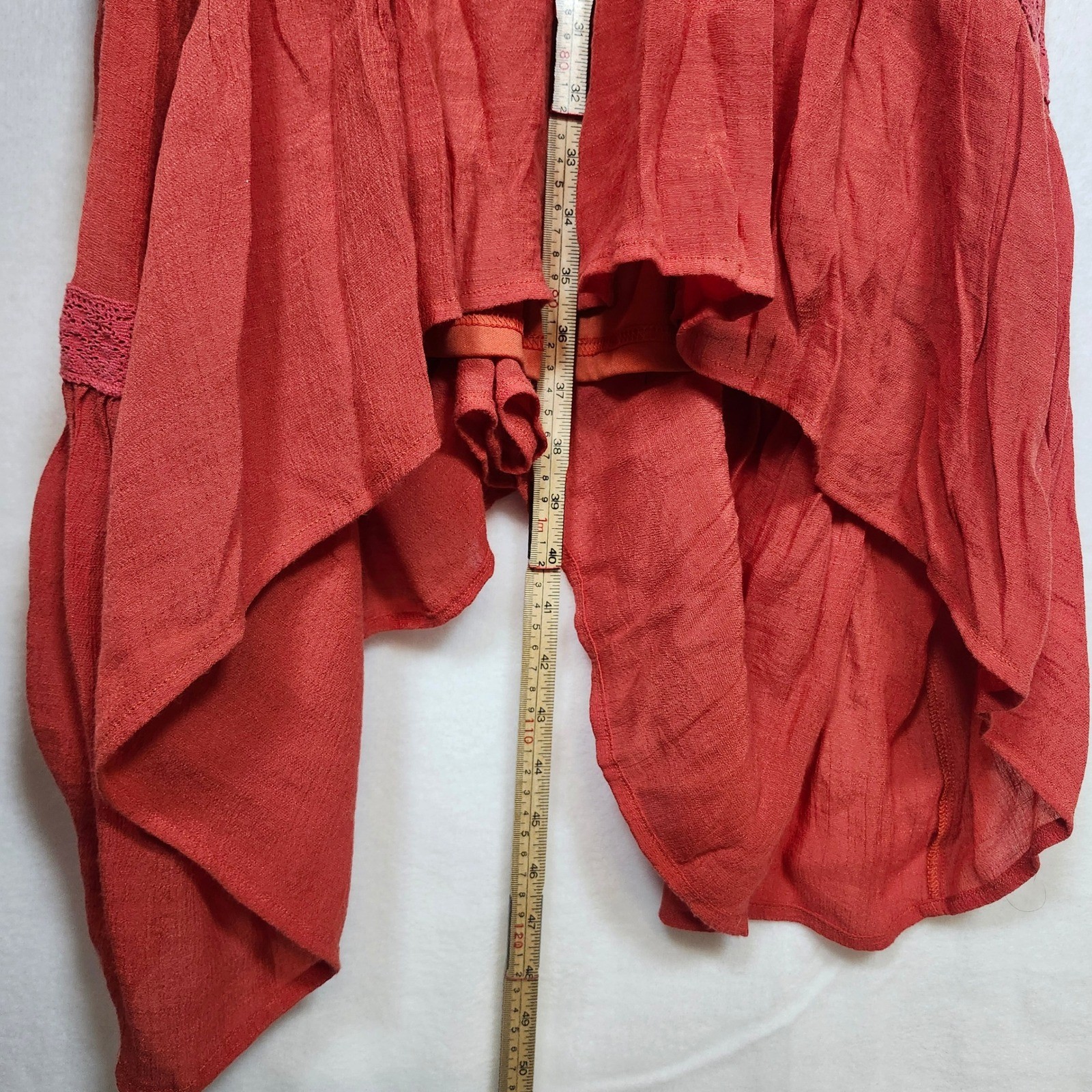 Baevely Rust Orange Boho High Low Maxi Dress Lace Trim V-Neck Medium Buckle