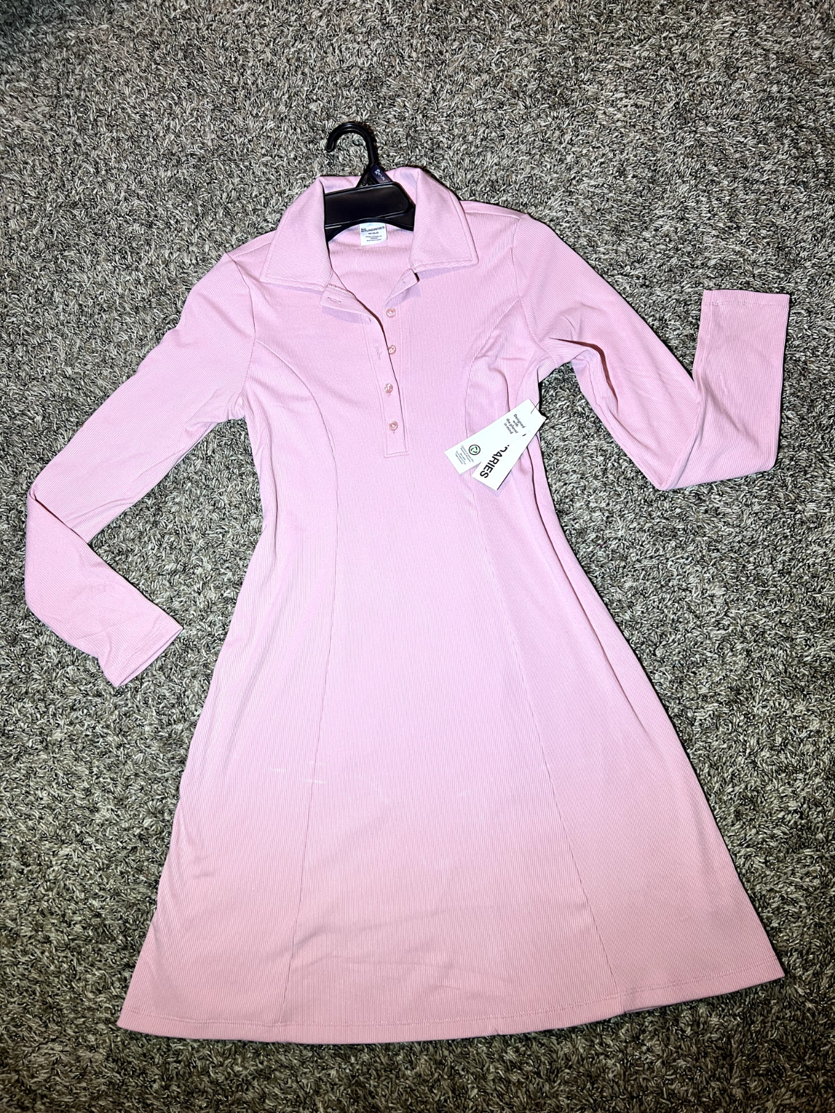 No Boundaries Ribbed Polo Dress with Long Sleeves, Women’s XS