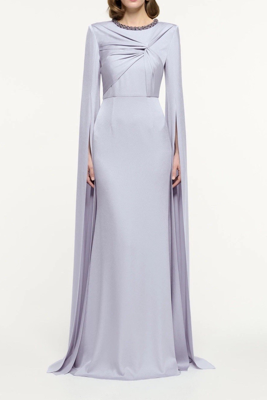 roland mouret CAPE SLEEVE EMBELLISHED GOWN $2050 SZ US 8 UK 12