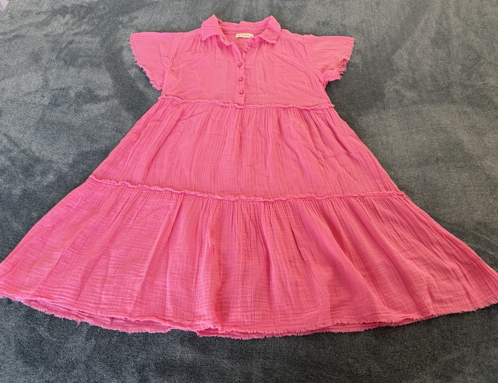 Stark X Women’s Morgan Gauze Summer Lightweight Mini Shirt Dress XS Bright Pink