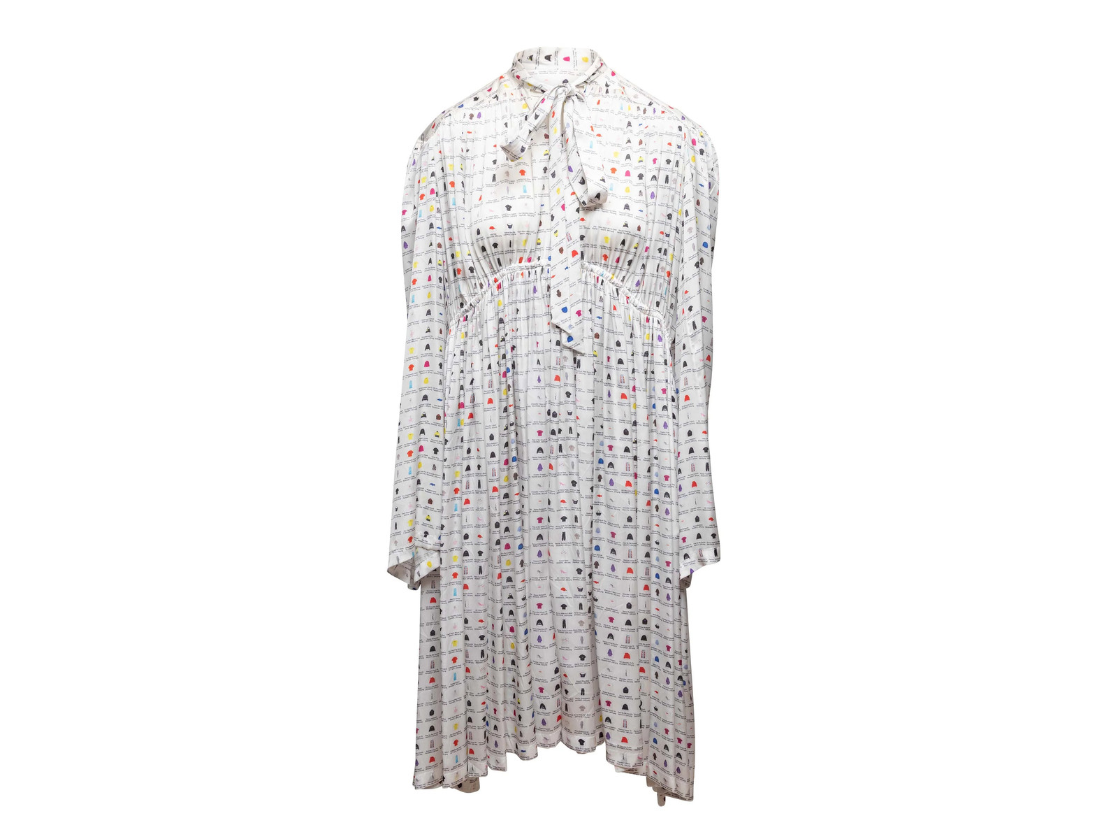 White & Multicolor Balenciaga Spring/Summer 2022 Allover Print Dress Size US L