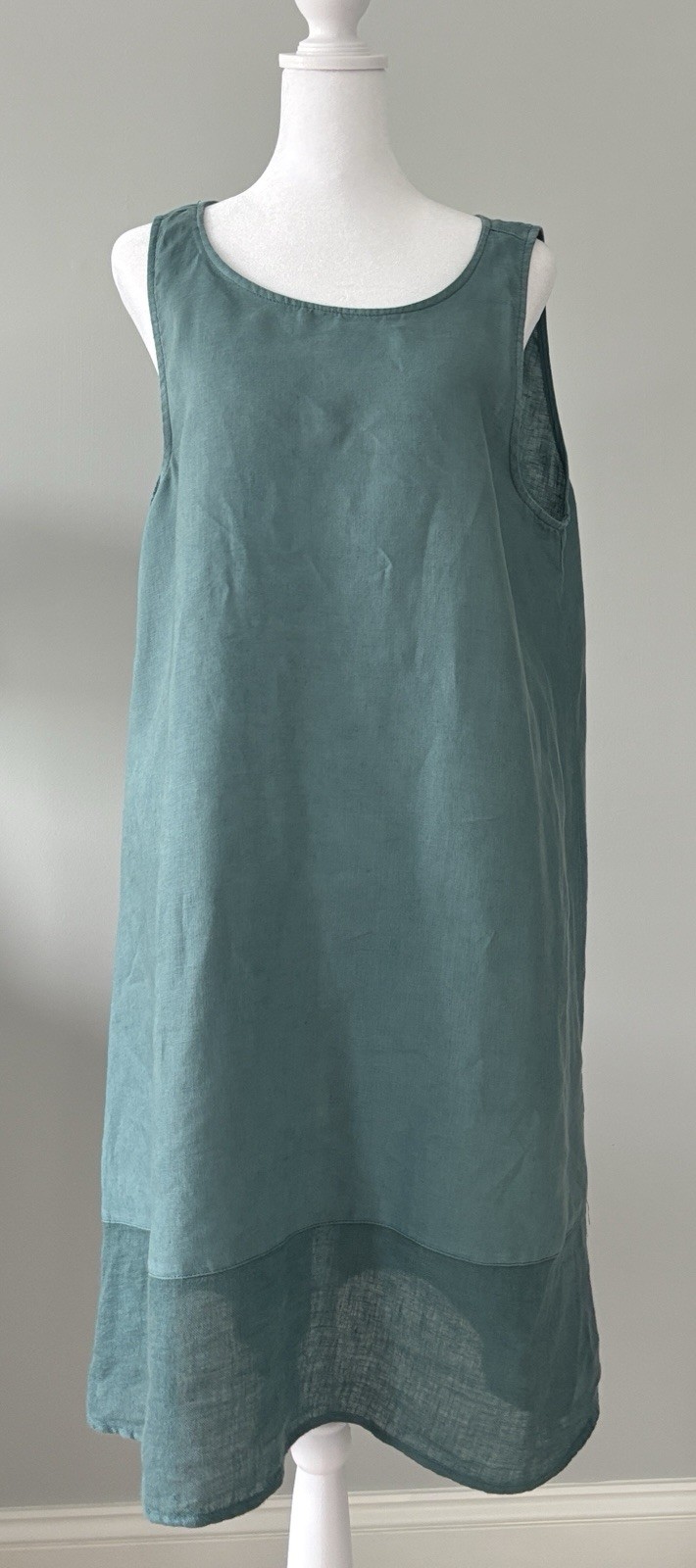 Linen A Line Sleeveless Dress Scoop Neck Gauze Knee Length Teal Turquoise Greece