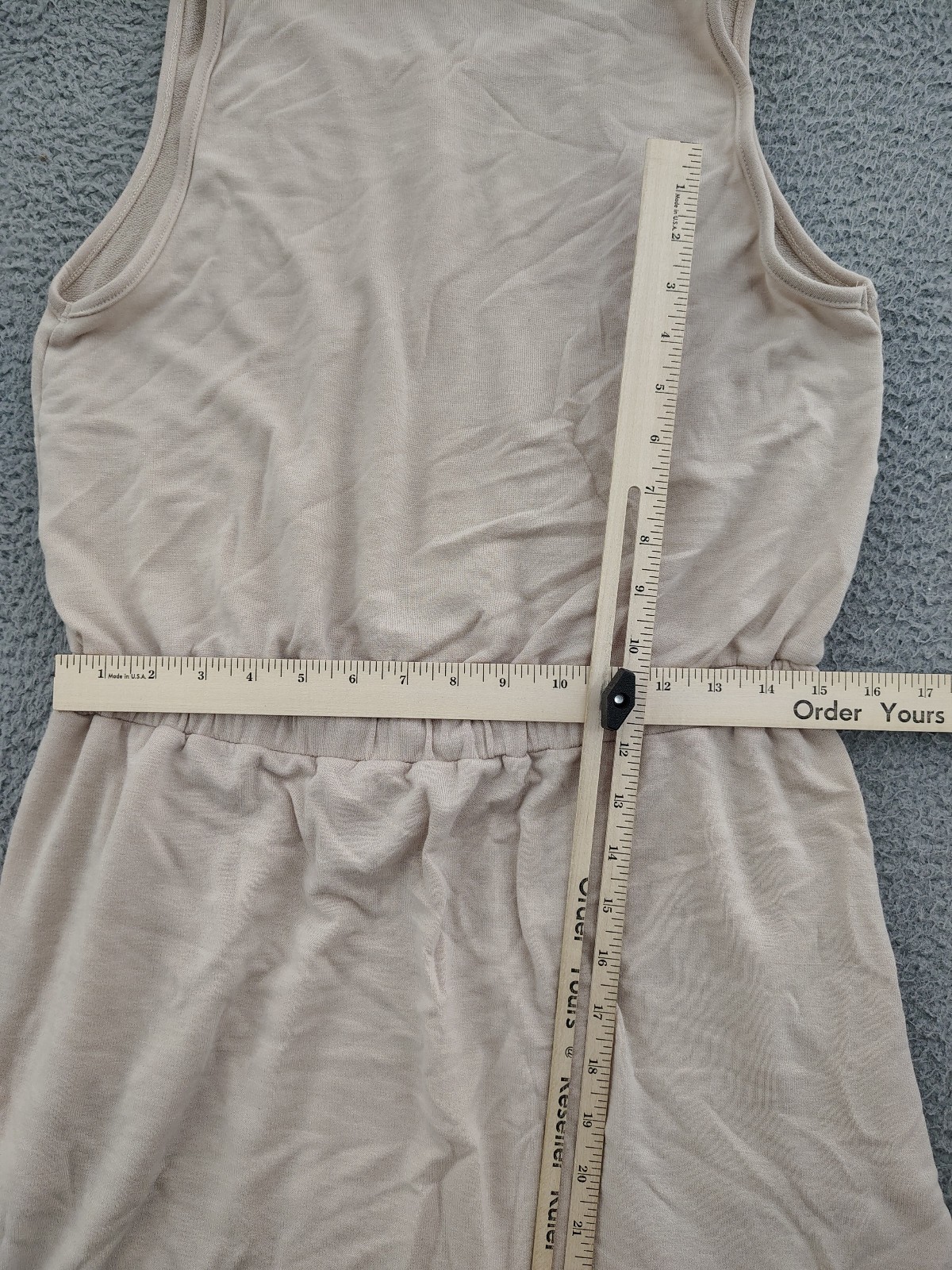 Cherish Womens Large Beige Sleeveless Dress Drawstring Waist Casual Pockets