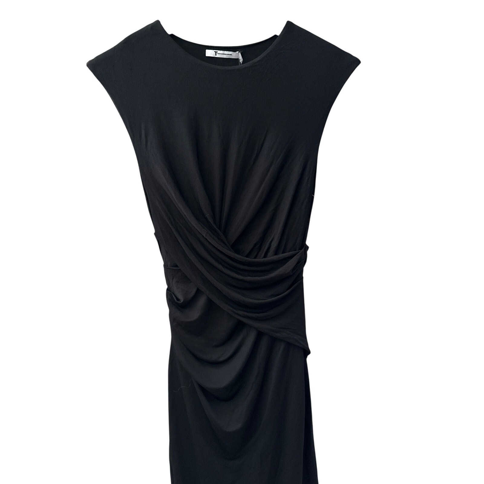 T By Alexander Wang Pique Mesh Sleeveless Twist Dress Black Size Small