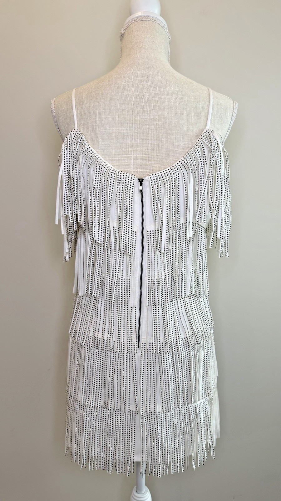 Nylon Apparel Rhinestone Fringe Mini Dress Country Western Concert White L