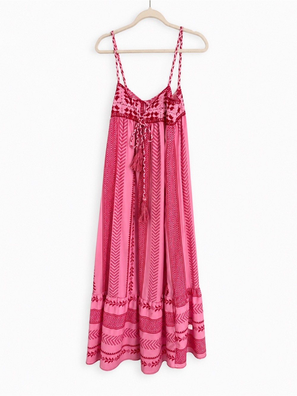 Pink Boho Maxi Dress | Tassel Tie | Women’s Medium