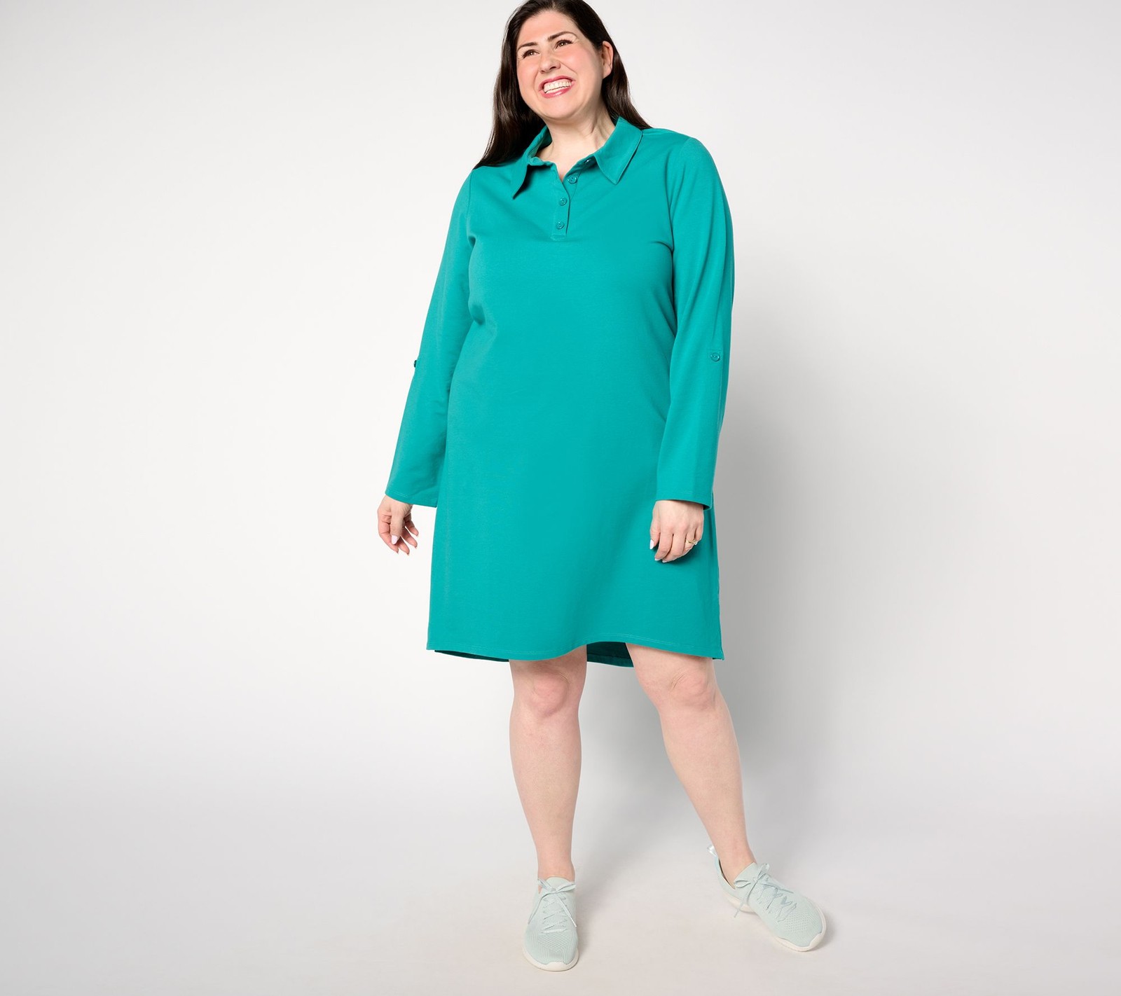 Sport Savvy Regular Roll Sleeve Henley Polo Dress Rainforest S New