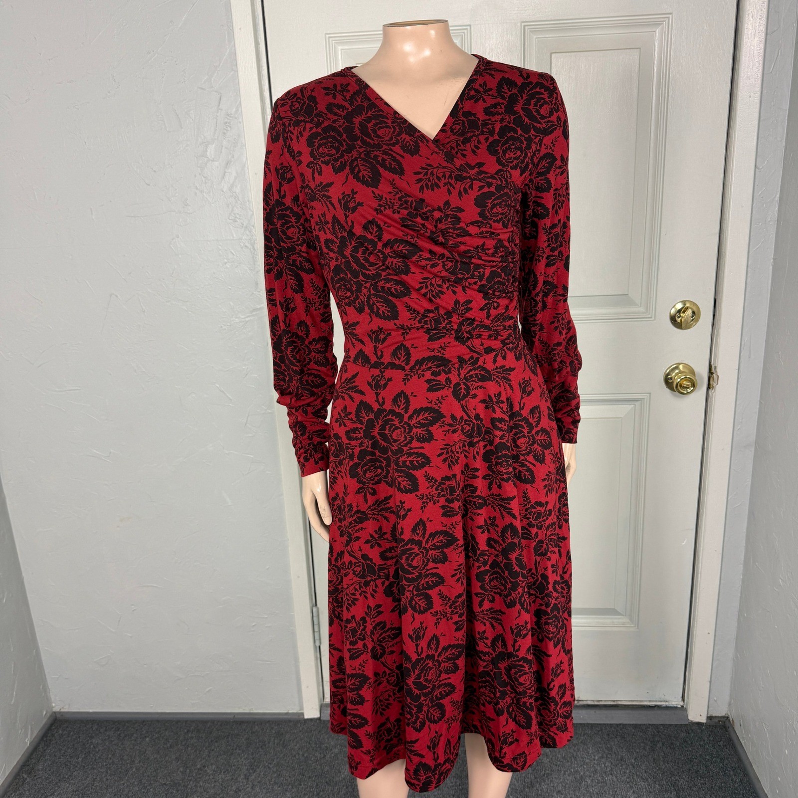 Effie’s Heart Women’s Dress S Pockets Floral long sleeve tie Polyester Rayon S30