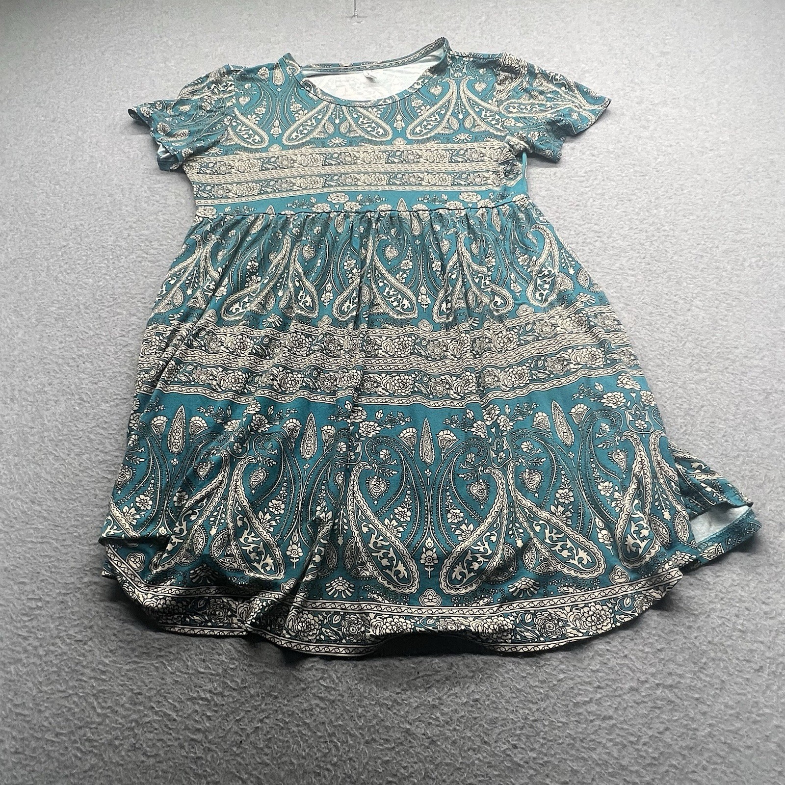 Women Paisley Longyuan Paisley pattern Teal And Tan pocket dress size large