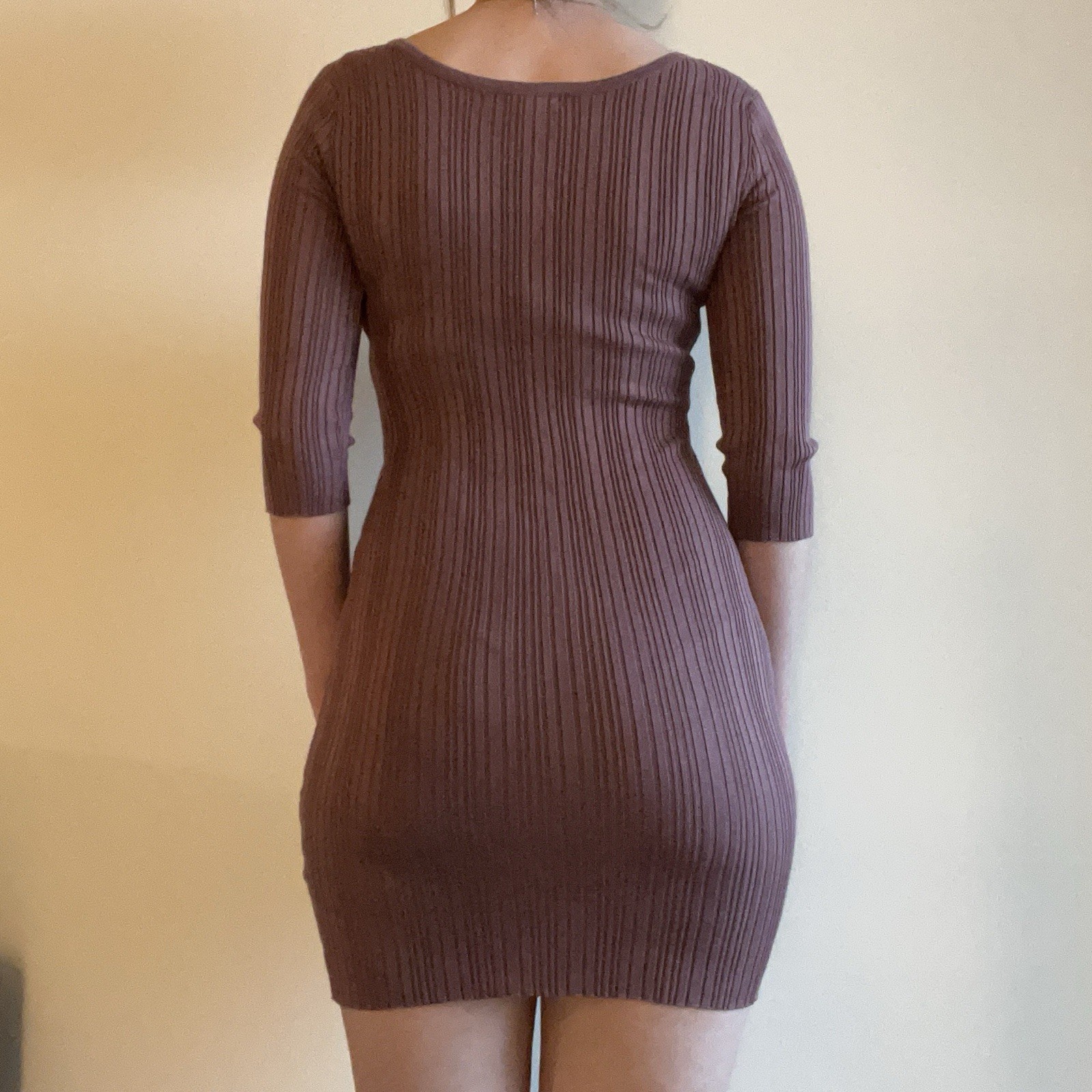 Form Fitting Bodycon Lettuce Edge Mauve Rose Pink Dress Say What? Women Small
