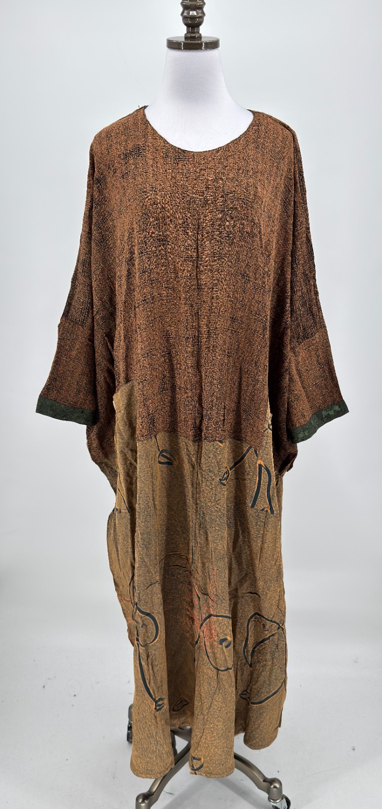 Kusnadi Vintage Art to Wear Bohemian Brown Tan Lagenlook Kaftan Dress NEW