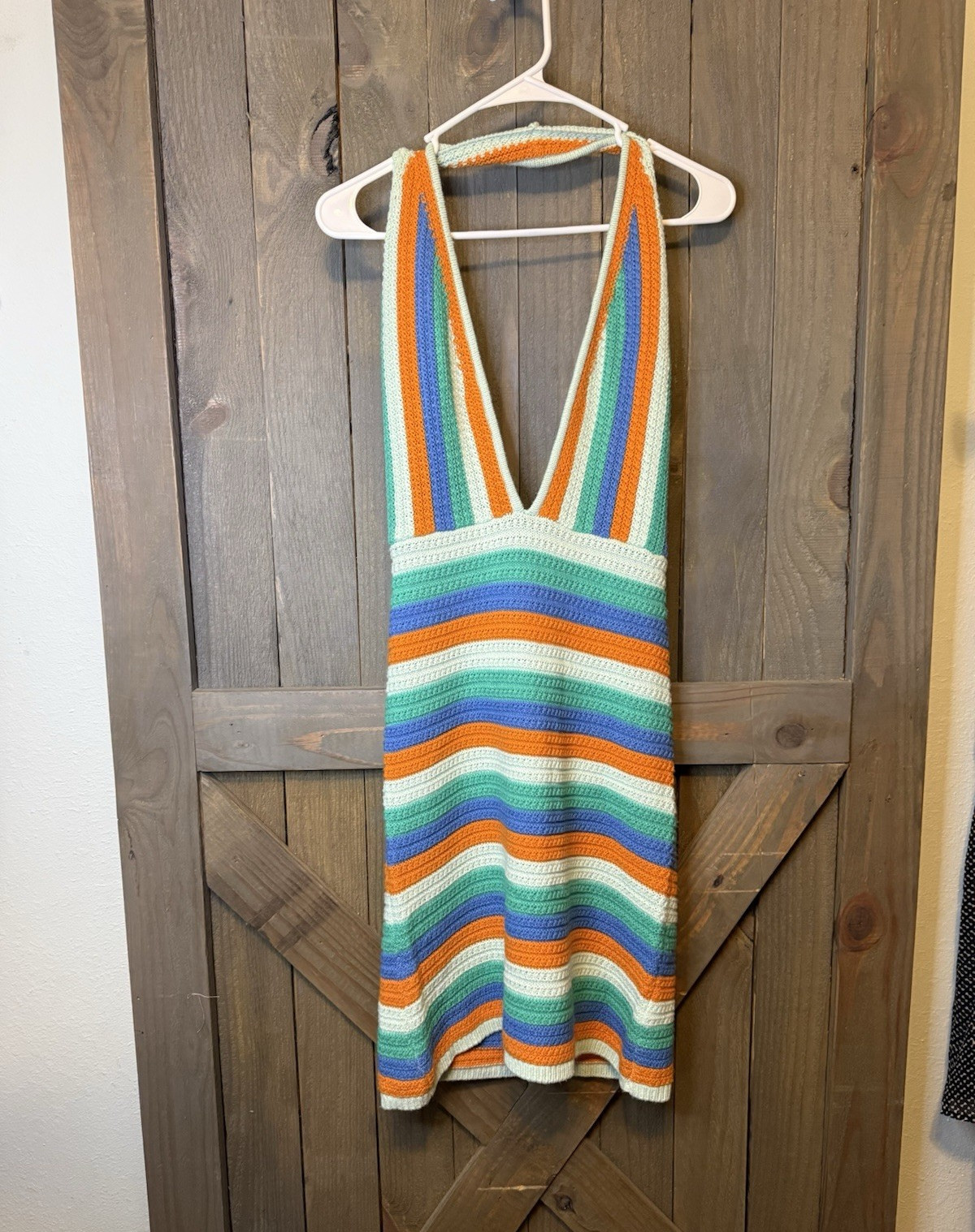 ASOS DESIGN Women’s US 8 Multicolor Striped Knit Halter V-Neck Mini Dress