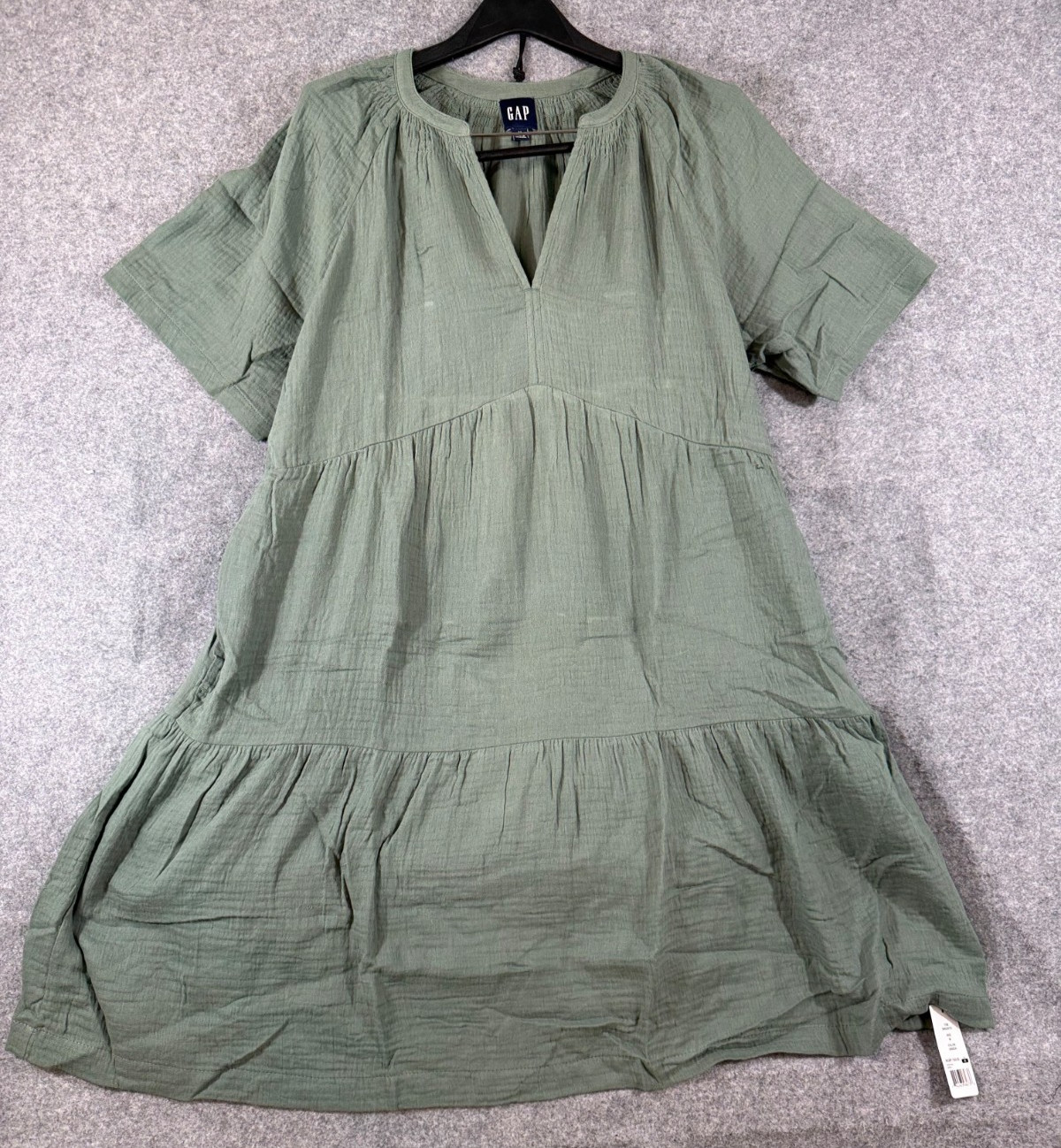 Gap Gauze Crinkle Dress Womens M Green Soft Cotton Relaxed Fit Short Sleeve NWT