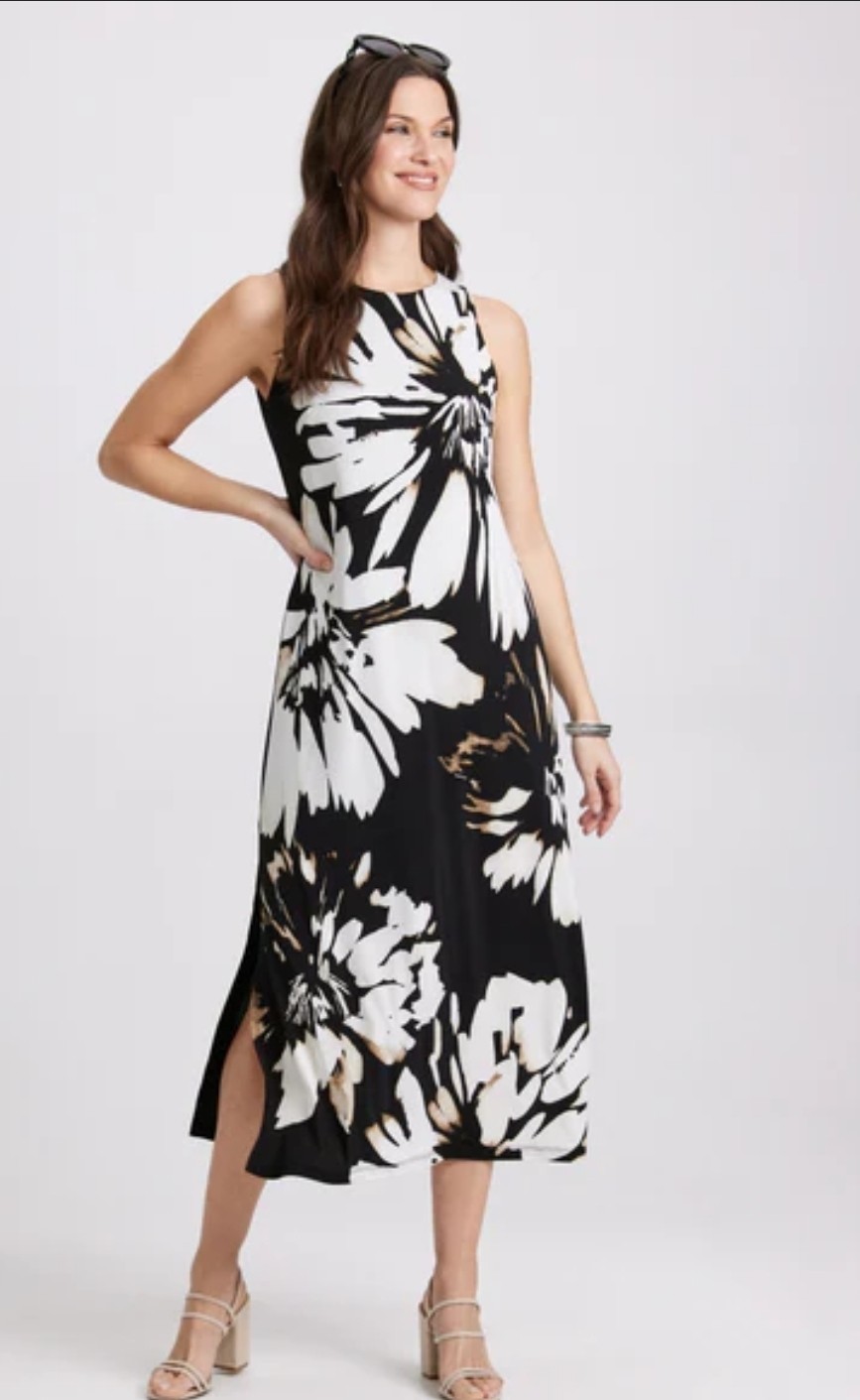 Elegant Black And White With Touch of Khaki Summer Midi Dress