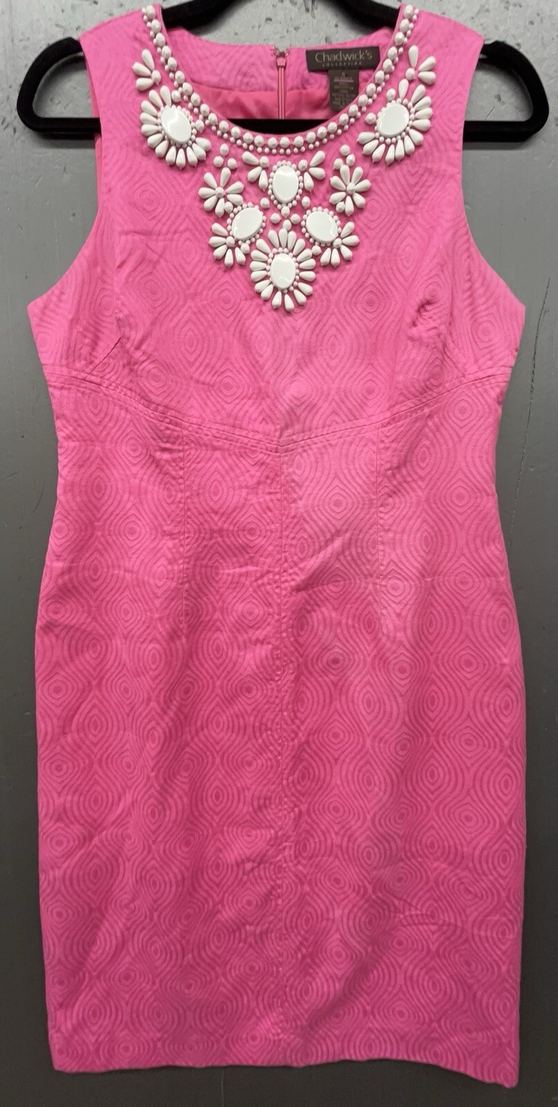 Chadwicks Dress 8 Pink Sleeveless Beaded Embellished Preppy Coastal Vacation