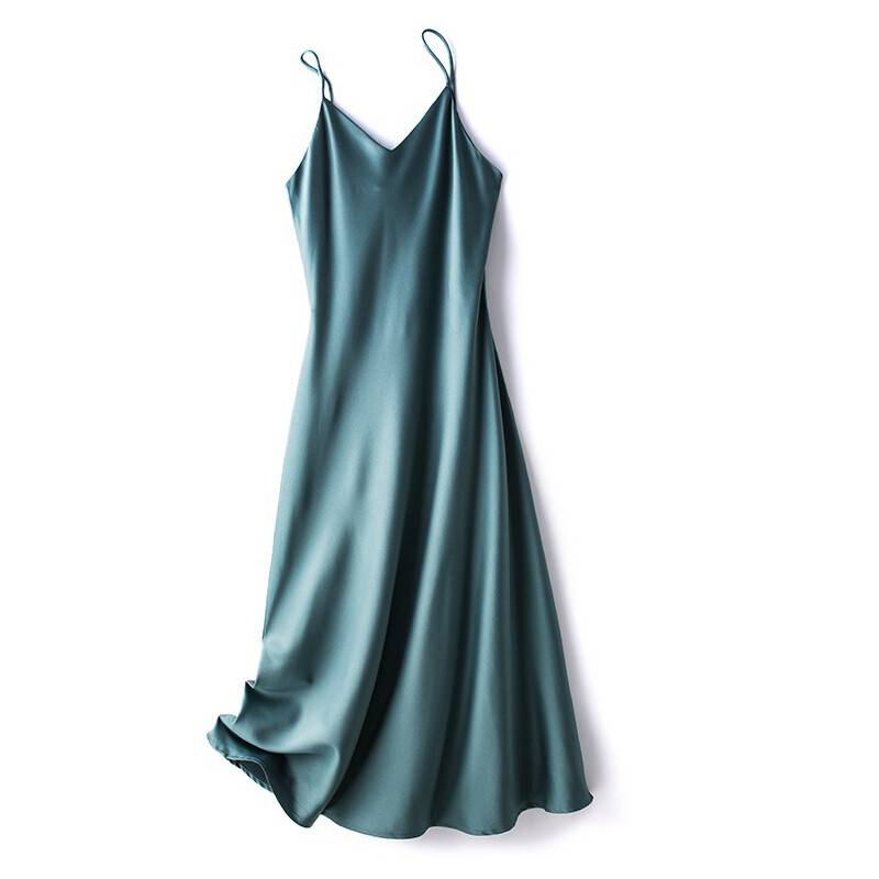 Lady Silk Satin Slip Dress Spaghetti Strap V Neck Sleeveless Lingerie Long Dress
