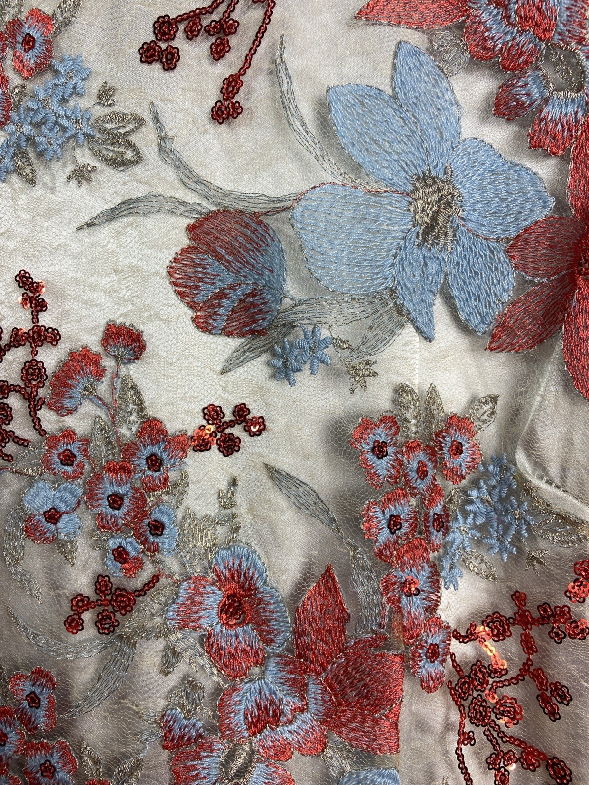 Tahari by Arthur S Levine Flared Dress Blue/Red Floral Embroidery/Sequin Size 14