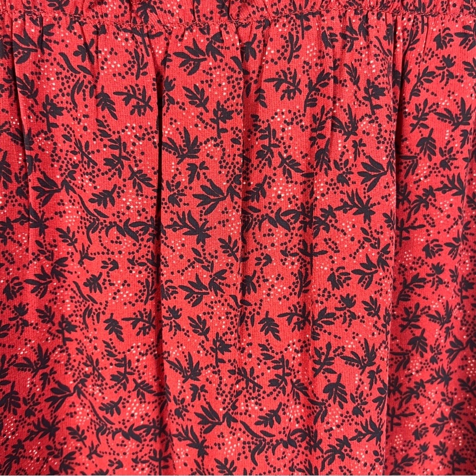 Red Black Print Tiered Ruffle Midi Dress Size Large Cottage Whimsigoth Goth
