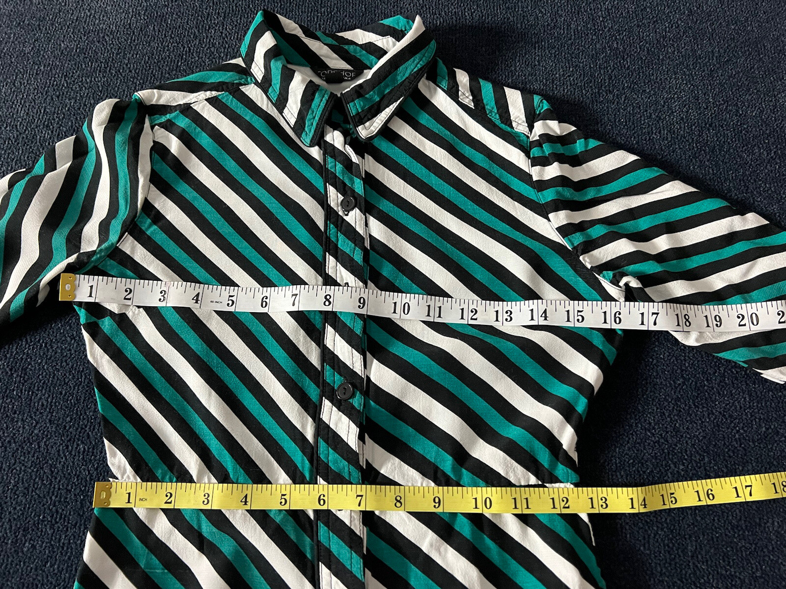 Topshop Striped Button Up Midi Shirt Dress Green White Black Mod Retro Collar