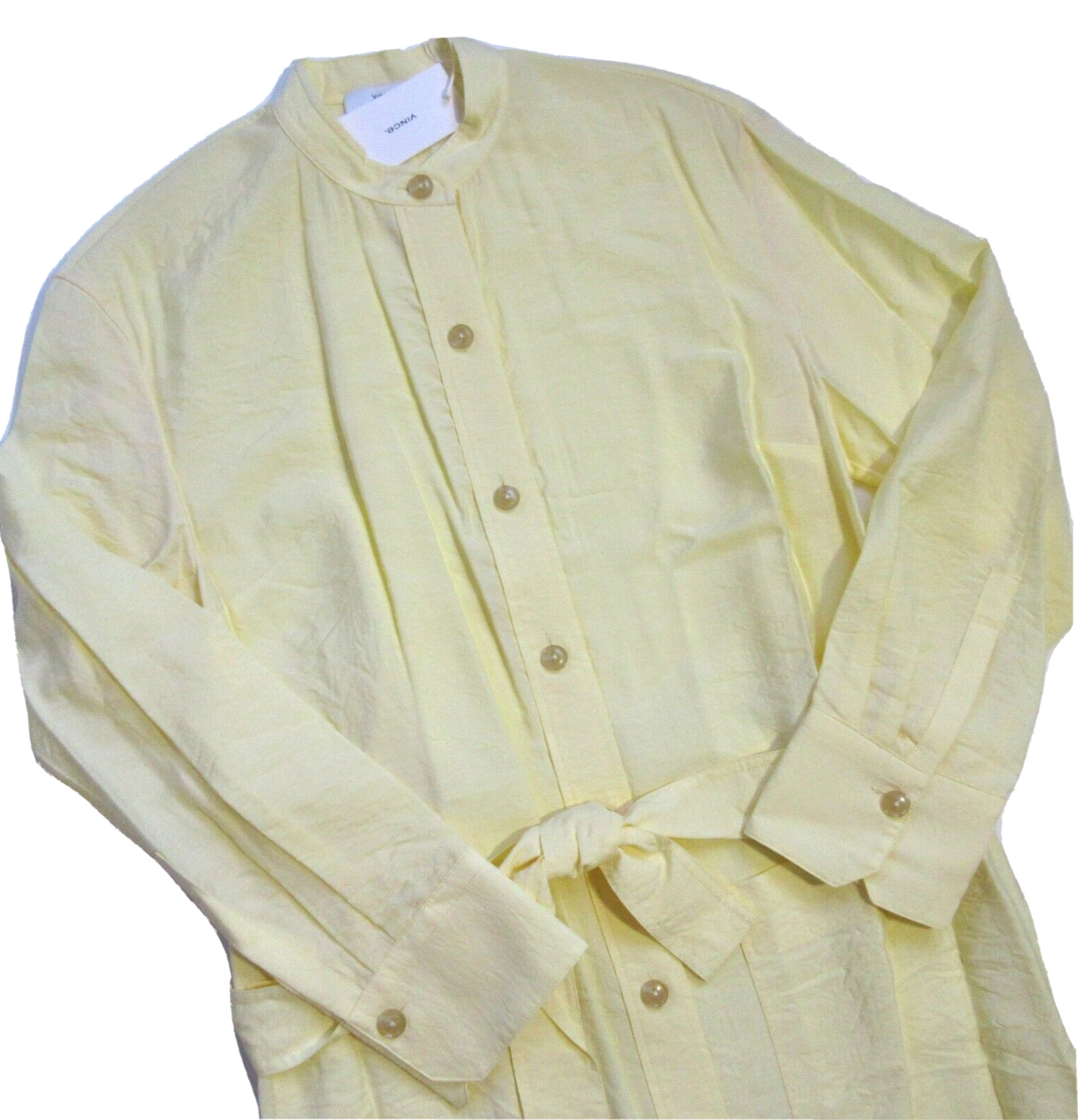 NWT Vince Belted Button Down Midi in Sun Creme Yellow Lightweight Shirt Dress S