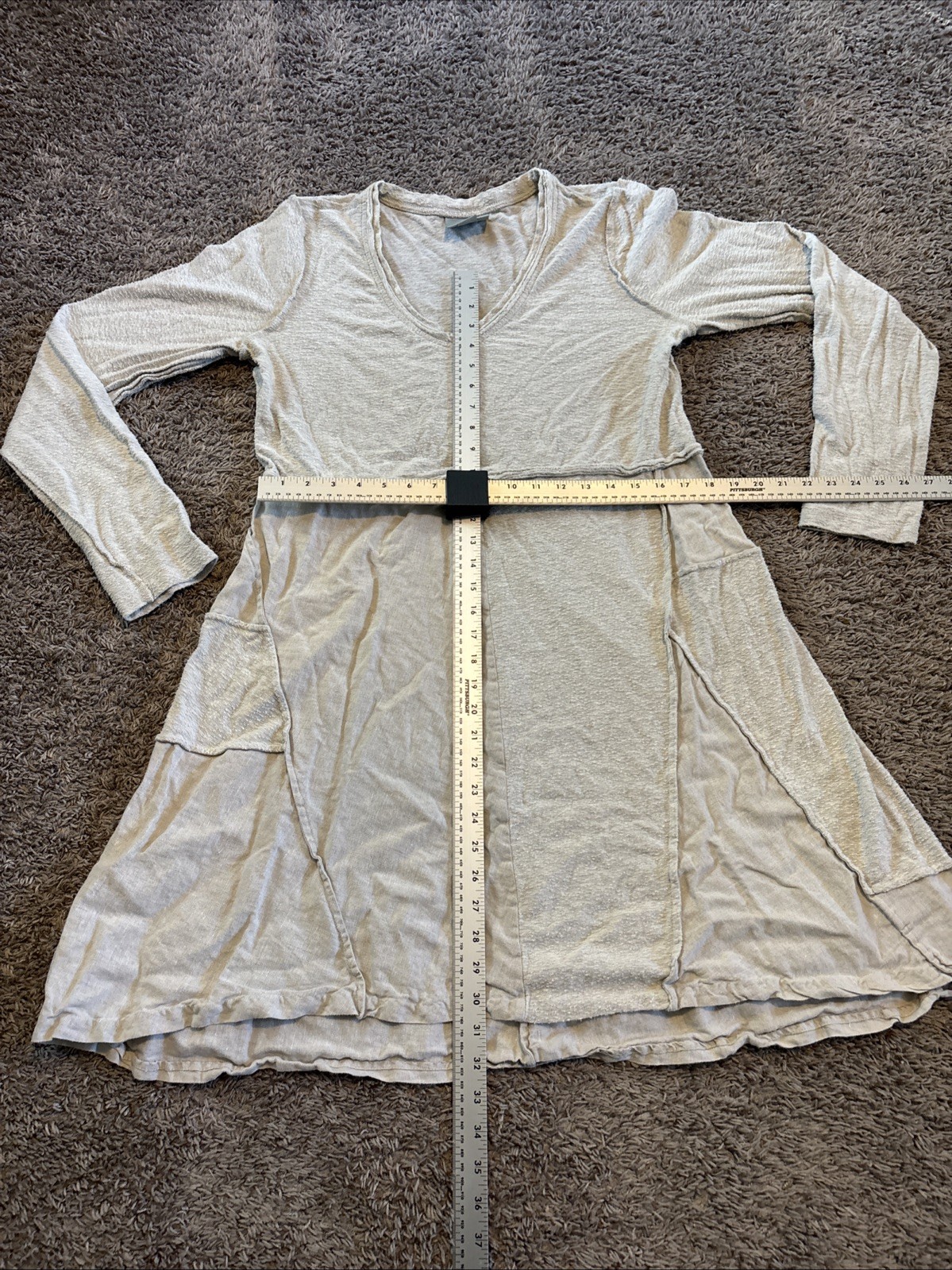 Maeve Oatmeal Boucle Knit & Solid Panel A Line Dress Women’s Size L Large
