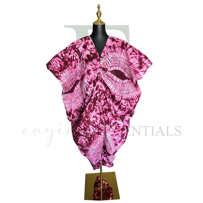 Rosé Eclipse Ruched Tie-Dye Boubou Dress | One Size Fit All (L–3XL)