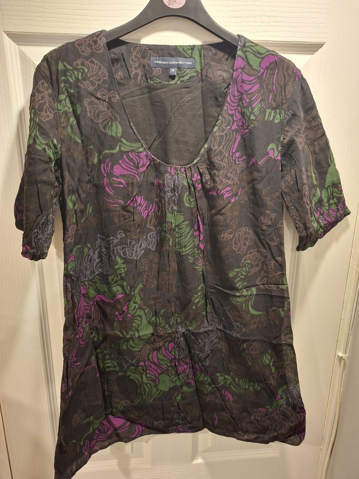 FRENCH CONNECTION Womens Modal Bubble Hem Floral Shift Mini Dress Shirt Blouse