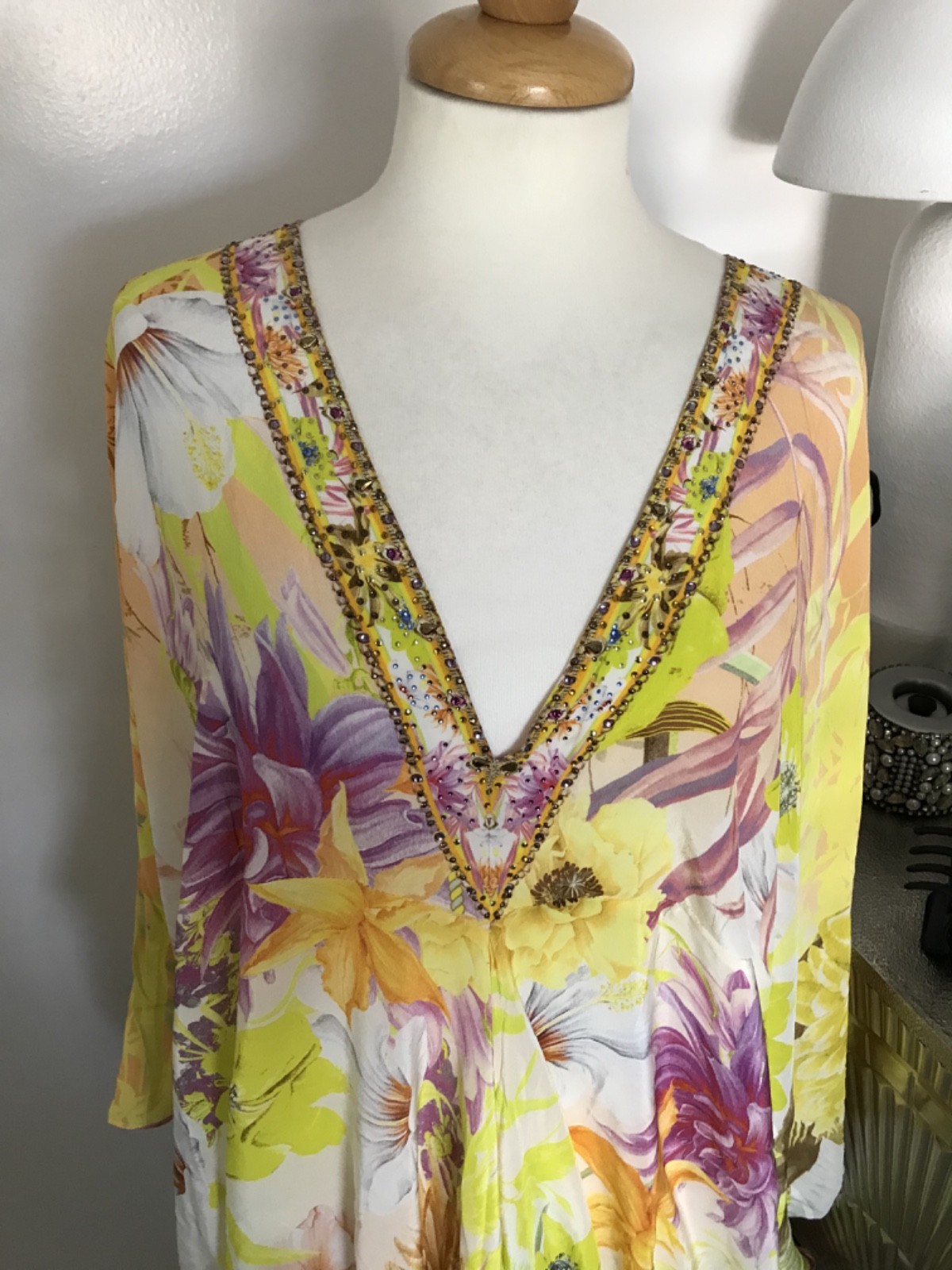 CAMILLA FRANKS YELLOW FLORAL T-SHAPE KAFTAN O/S