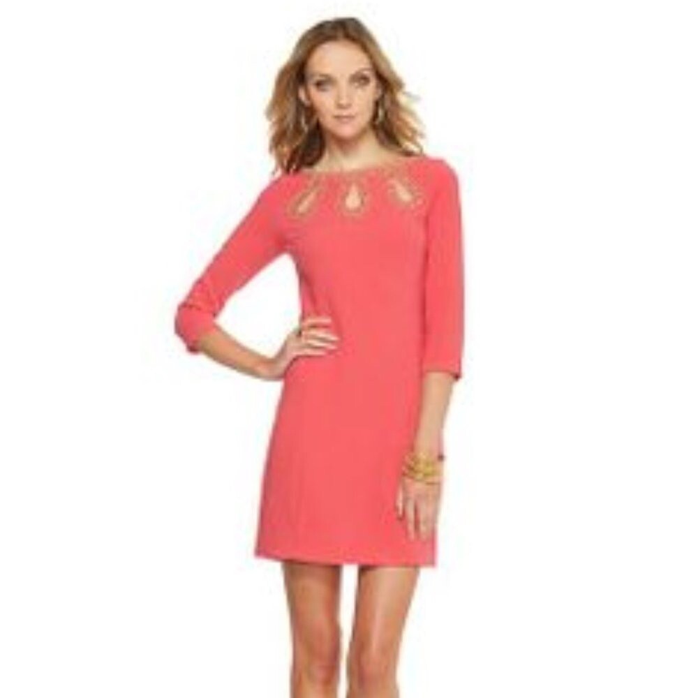 Lilly Pulitzer – Bronte Shift – Watermelon Pink – Beaded Neckline Dress sz 2