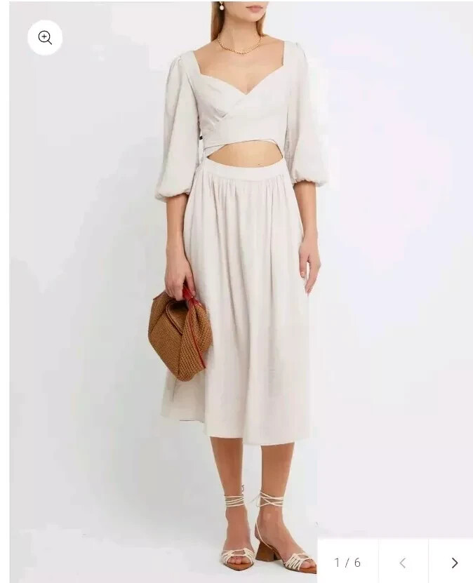 Boho NWT OPT Fara Neutral WRAP CUT OUT DRESS Ties in Back Cut Out in Front S