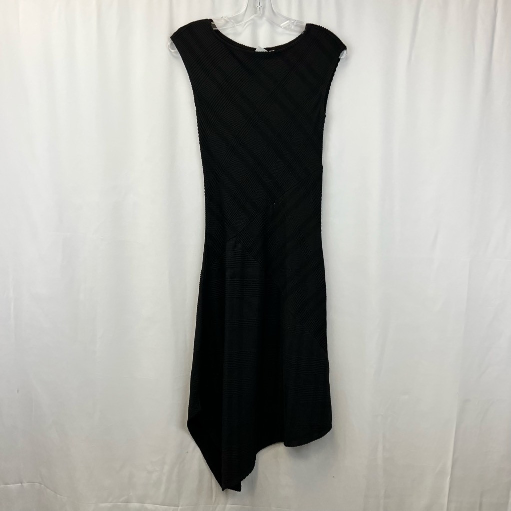 Gap Womens Dress Black Midi Textured Stretch Asymmetric Jewel Neck Sleeveless XS