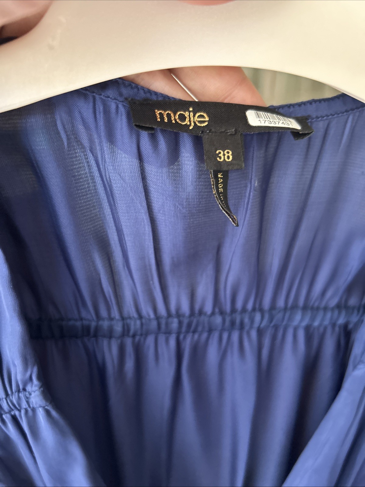 Maje Mini Dress Navy Blue Long Sleeve V-Neck Silky Women Size 38 FR / 2-4 US