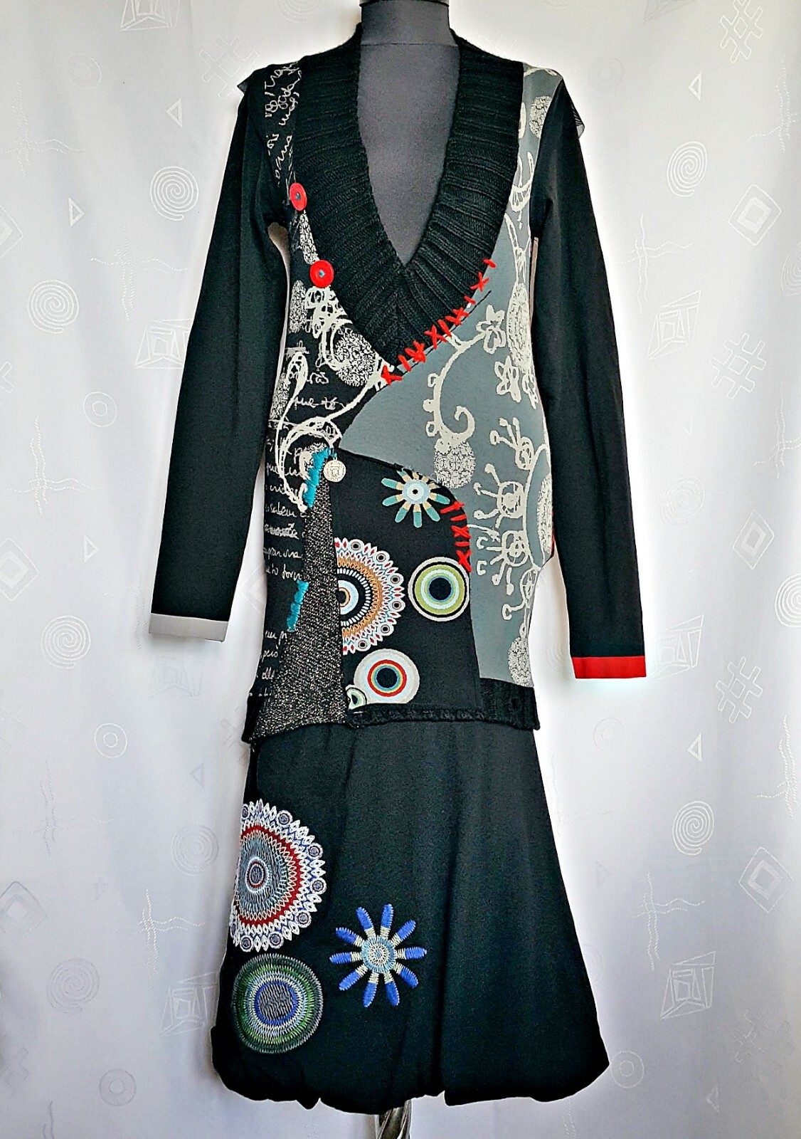 AUTHENTIC DESIGUAL POP ART EMBROIDERY LOGO WOMENS DRESS SIZE US 12 EU 40 L