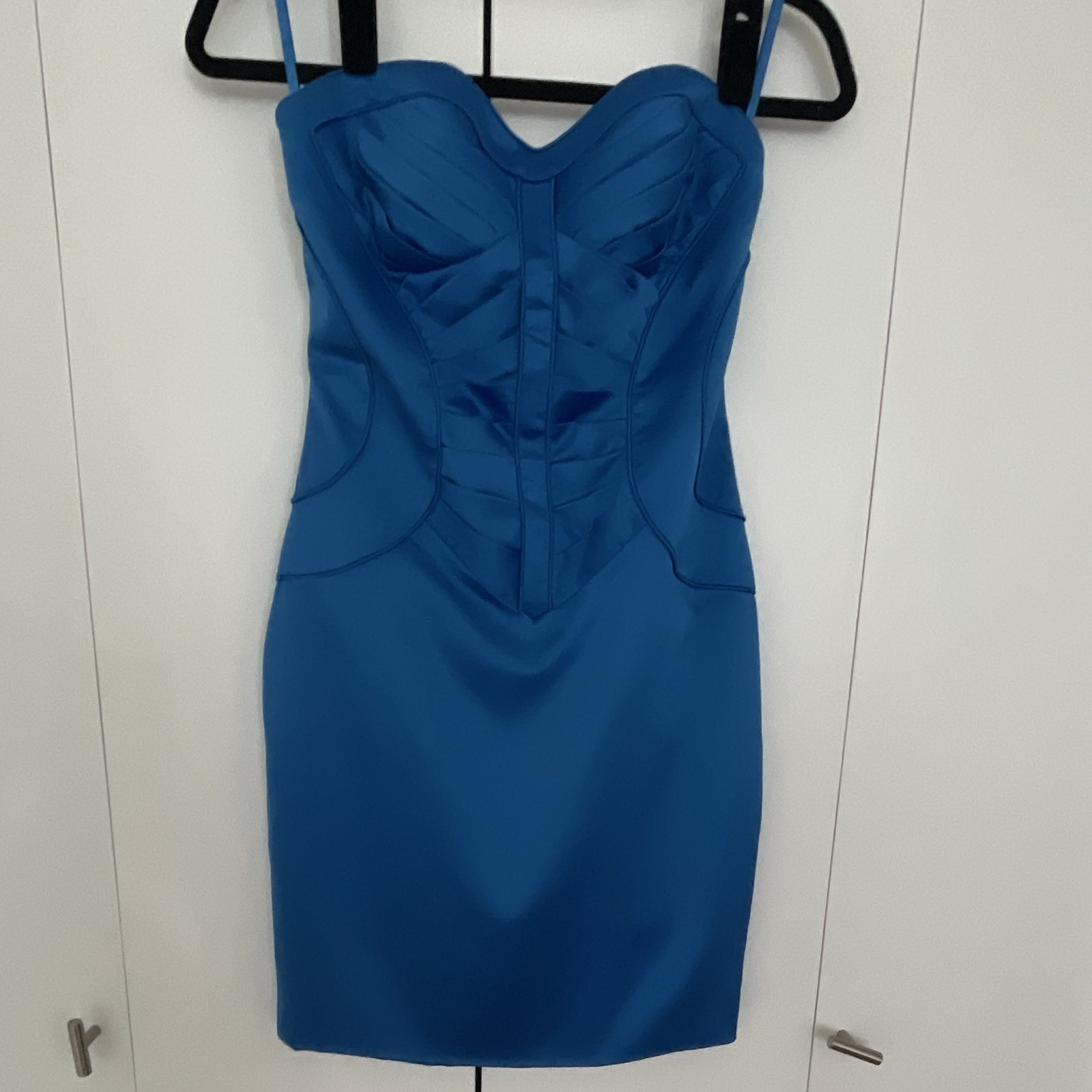 Arden B Blue Strapless Corset Mini Dress Pleated Bodice Y2K Party XS