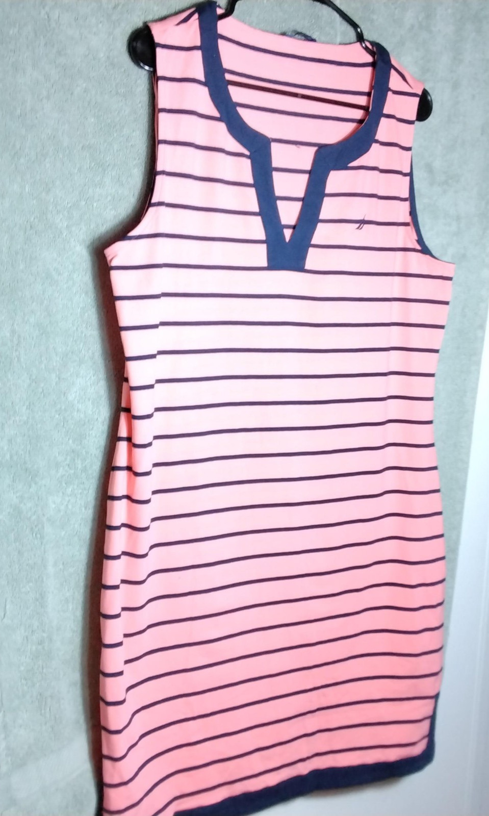 Nautica Tank Dress Womens XL Pale Coral Navy Blue Striped Shift Sleeveless