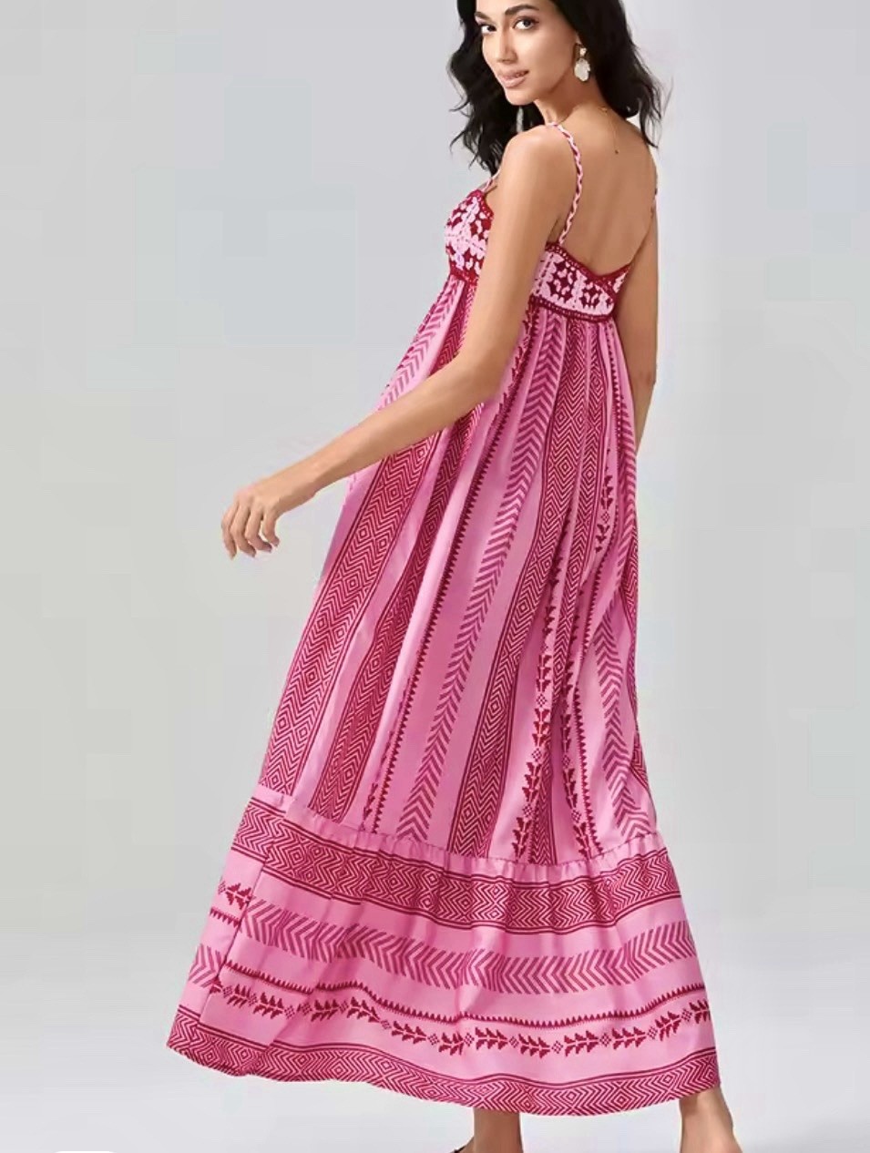 Women Sz L Boho Maxi Dress Crochet Patchwork Sleeveless Long Flowy Swing Dress