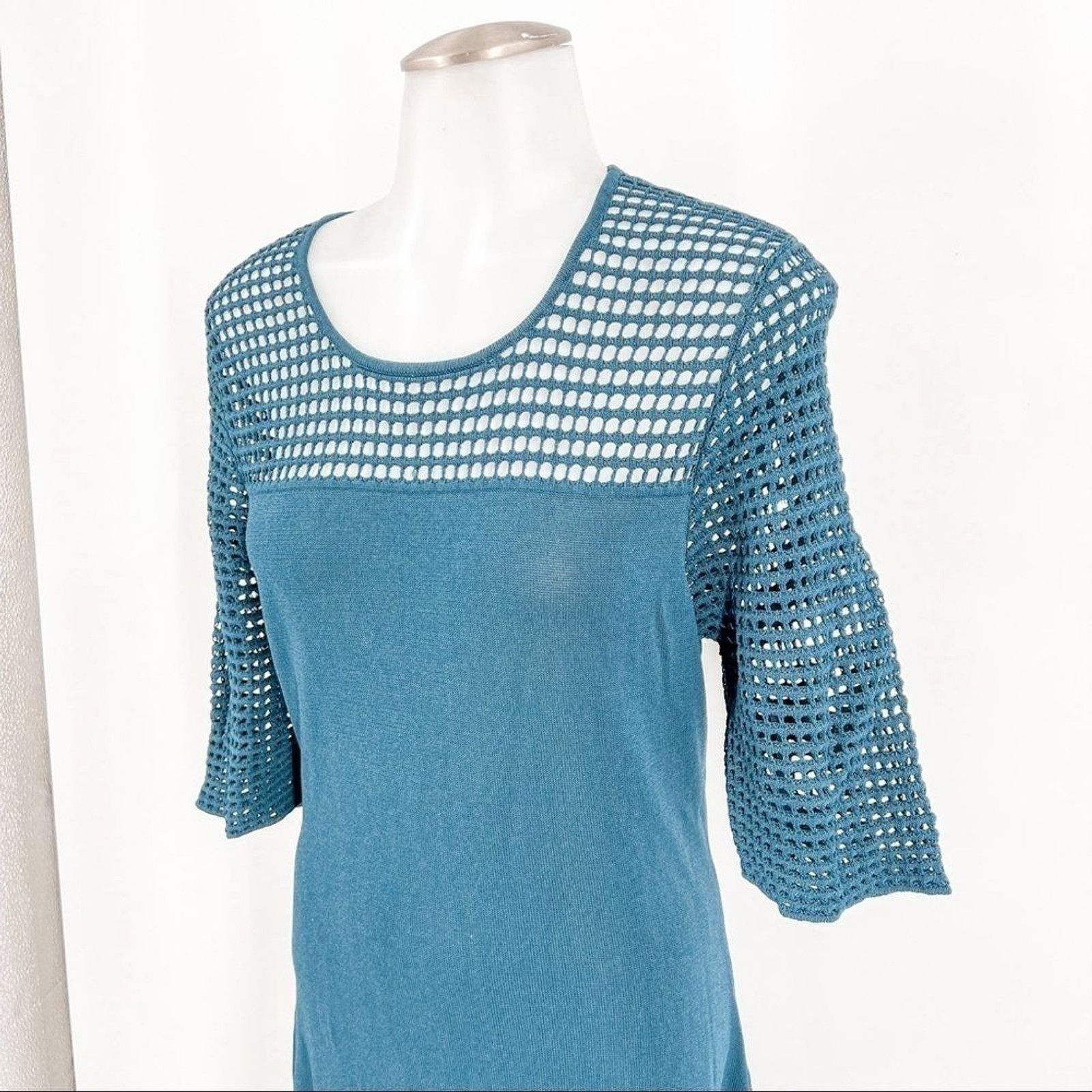 NANETTE LEPORE Ocean Teal Perforated Stretch Sweater Dress