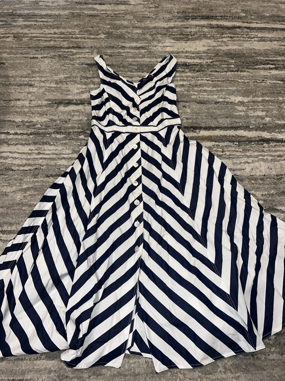 Polo Ralph Lauren Chevron-Stripe Cotton Midi Dress Womens Navy Size 4 NWOT
