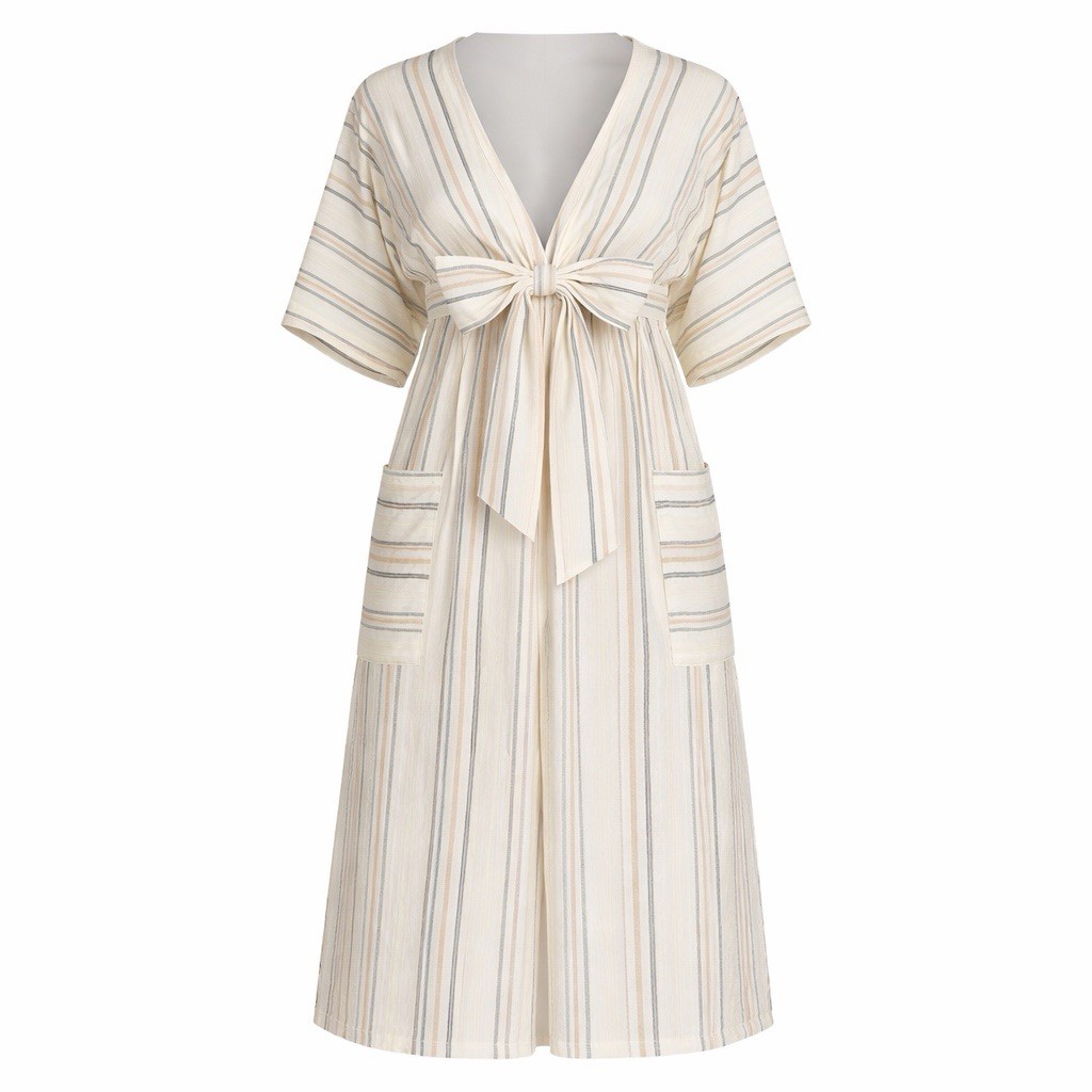 Happy X Nature Kate Hudson Seren Striped Linen Blend Dress Size 14 Boho Cottage