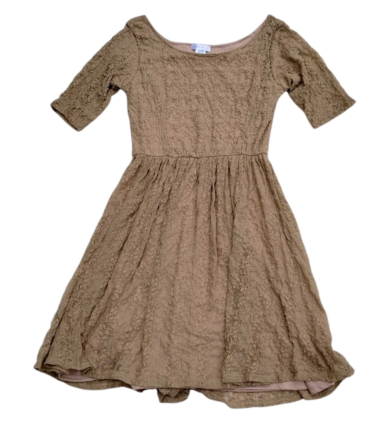 Honey & Lace Tan Brown Lace Skater Dress Size Large Made In USA Y2K Short Cute