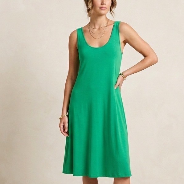Ralph Lauren Kelly Green Tank Lined Midi Dress Size Small Flowy Comfy Office