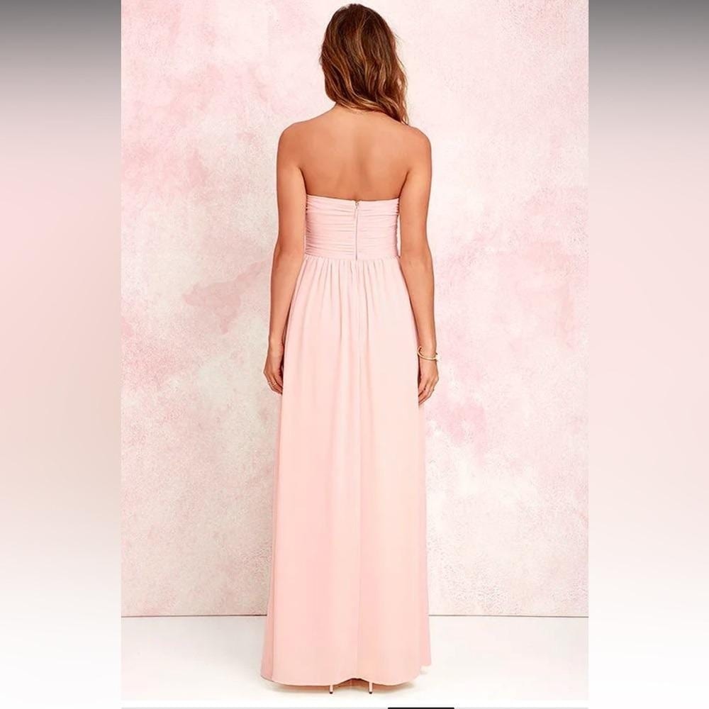 Moonlight Serenade Peach Strapless Dress *alterations for 5′-5’3 *- (46″ long)