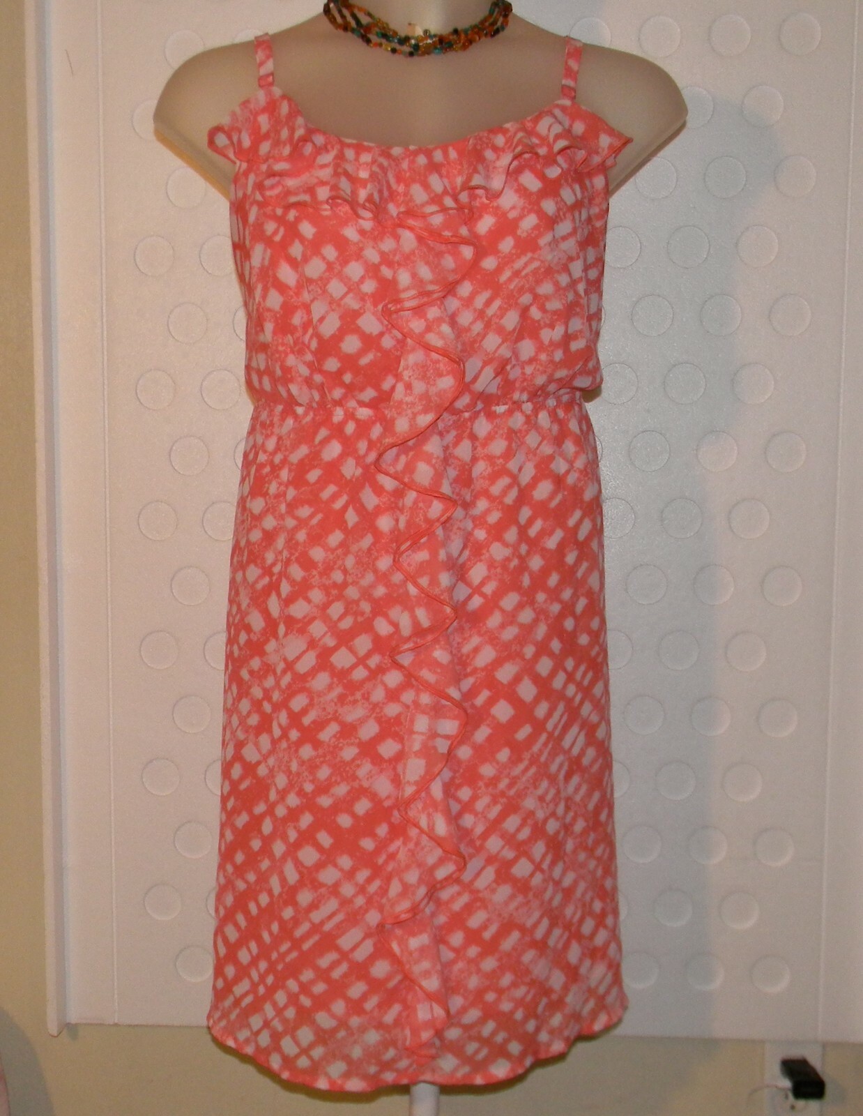 Lane Bryant Ruffle Spaghetti Strap Midi Dress 22 – 24 Coral / White Lined Pink