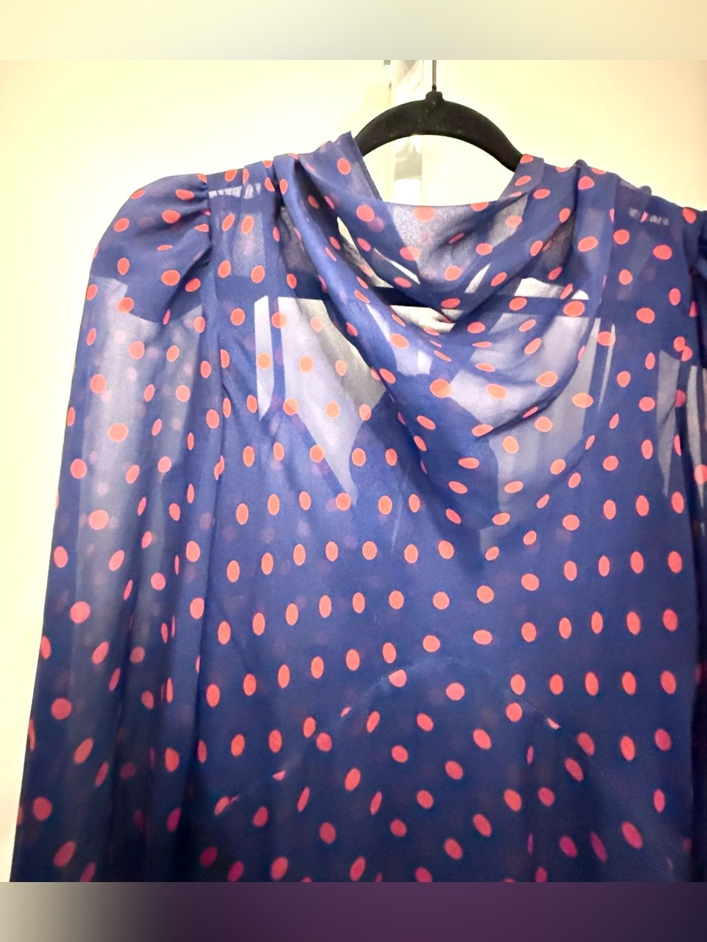 For Love & Lemons Navy Red Polka Dot Maxi Dress Puff Sleeve Side Slit M