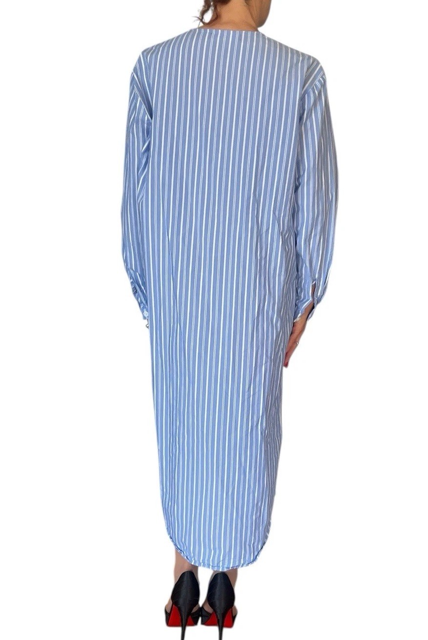 SOLIKA BLUE STRIPE SHIRT DRESS LONG SLEEVE POPLIN MODEST MIDI OVERSIZED S OR M