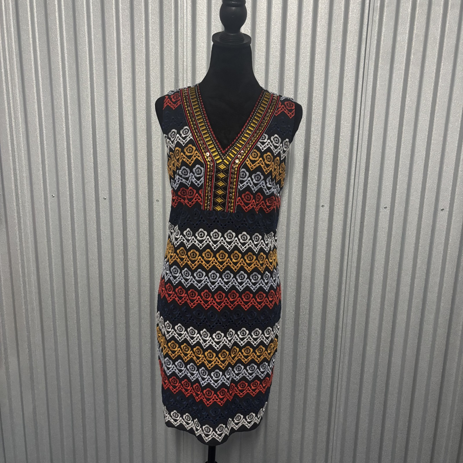 Johnston & Murphy Dress Womens 4 Multicolor Embroidered Sleeveless Boho Sequin