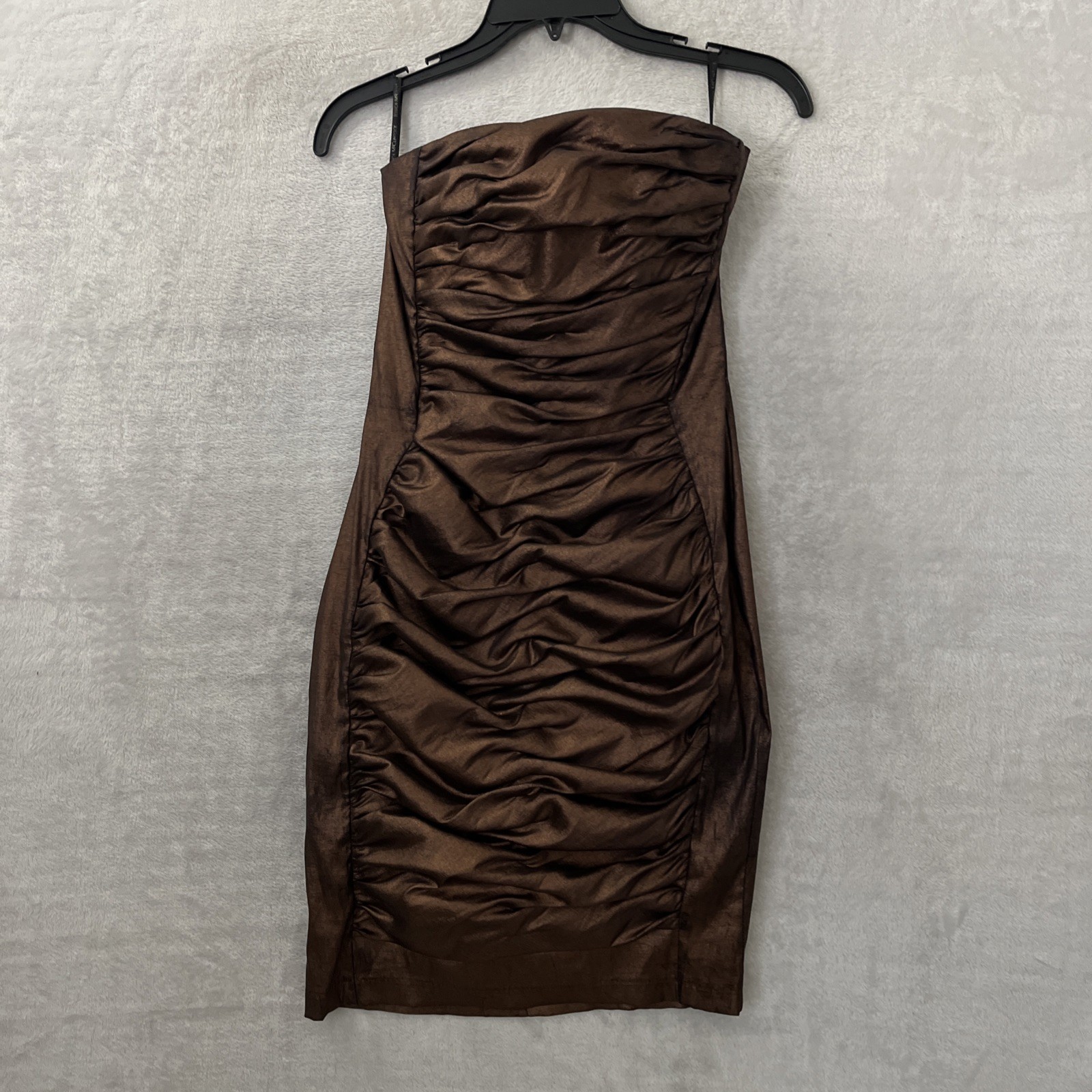 Jessica Mcclintock Womans Mini Dress Brown Solid 2 Polyester Blend Ruched Zip