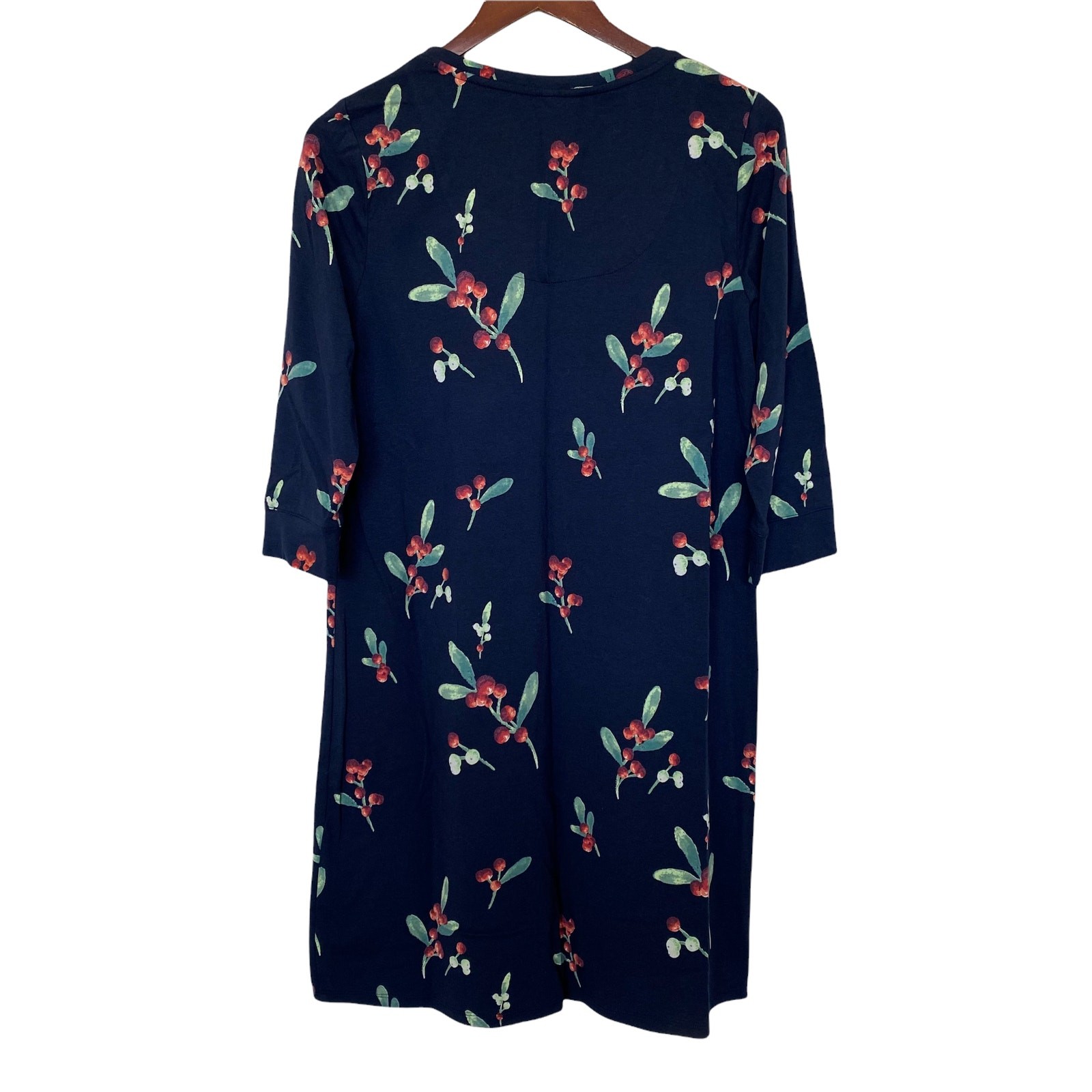 SOMA Cherry Print Three Quarter Sleeve Midi Dress Navy Size Small NWOT