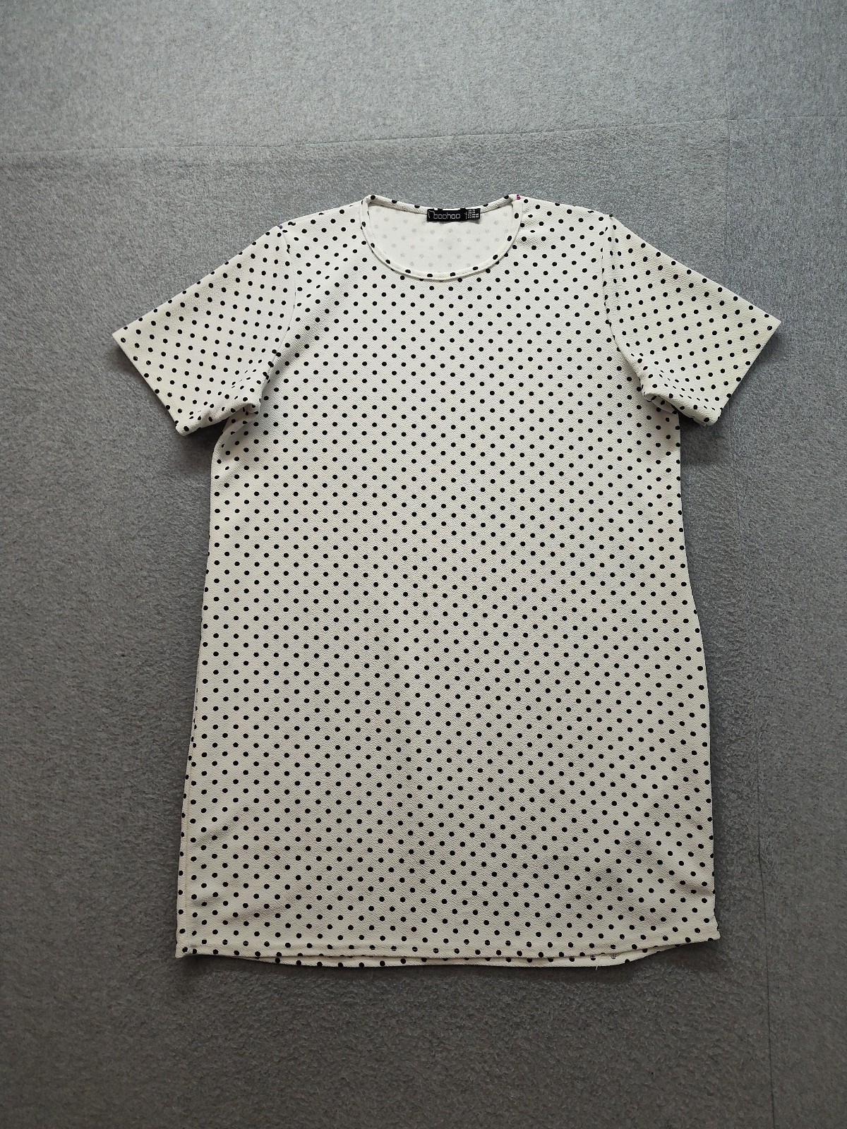 Boohoo Women T Shirt Dress 14 White Polka Dot Short Sleeve Crew Neck Mini Casual